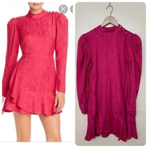 Rahi Sophie Ruffled Floral Jacquard Mini Shift Dress Small Fuschia Pink